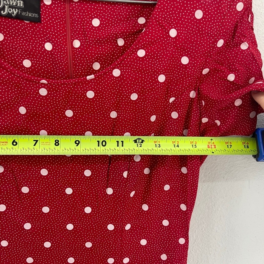 Vintage Polka Dot Midi Spring Wedding Guest Dress S/M Red Lace Up 80s 90s Pinup - Picture 7 of 9